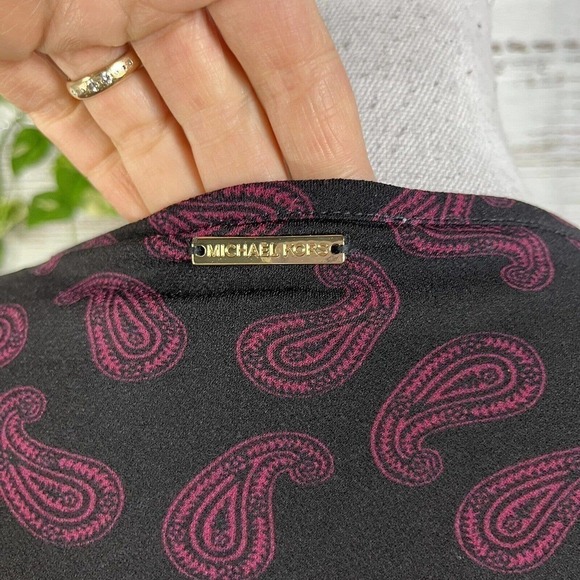 Michael Kors Dress size Large Purple Black Paisley Slinky Stretch High Low Boho - Picture 11 of 13